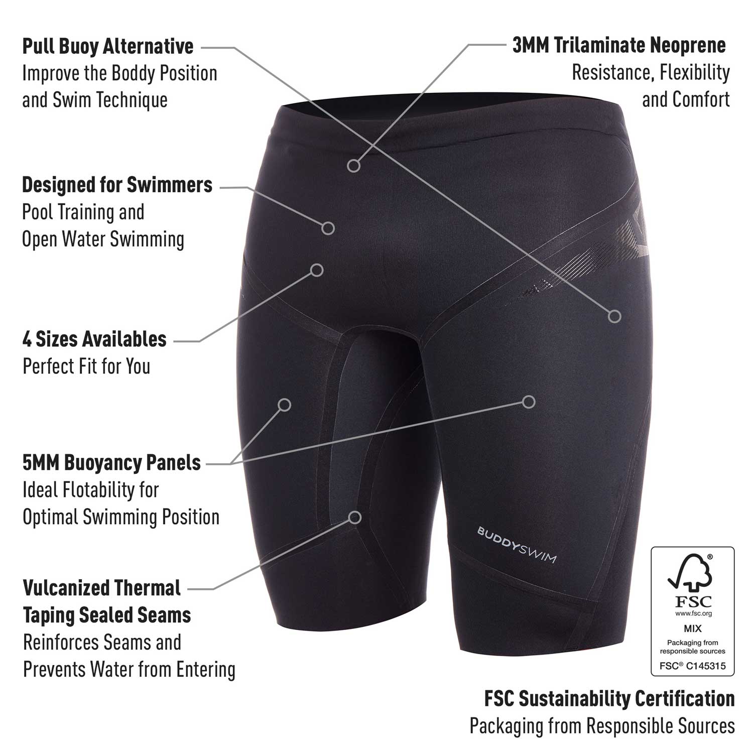 NEOPRENE FLOATING PANT Buddyswim Trilaminate Warmth 5/3mm, Black - Image 2