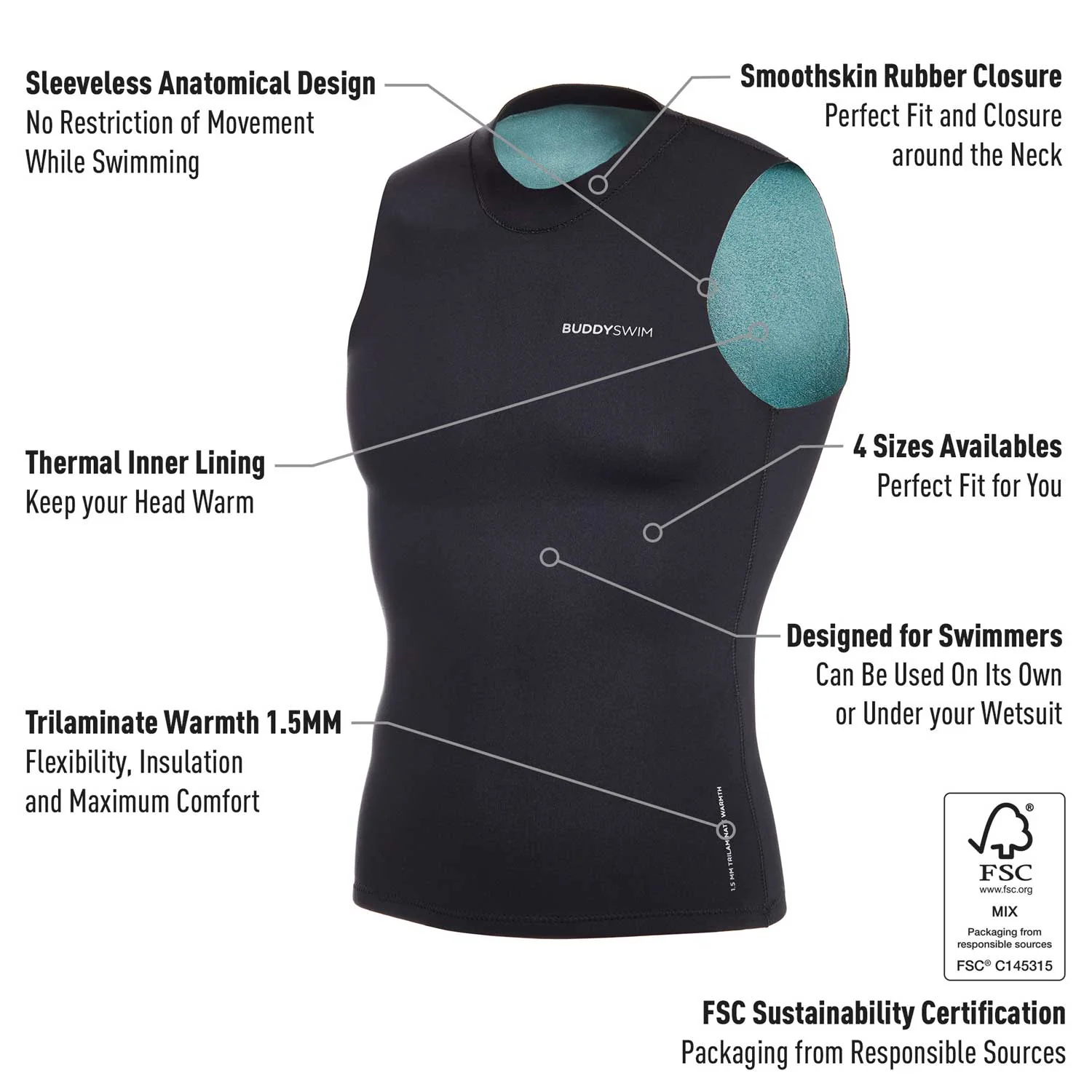 NEOPRENE VEST Buddyswim Trilaminate Warmth 1.5mm - Image 2