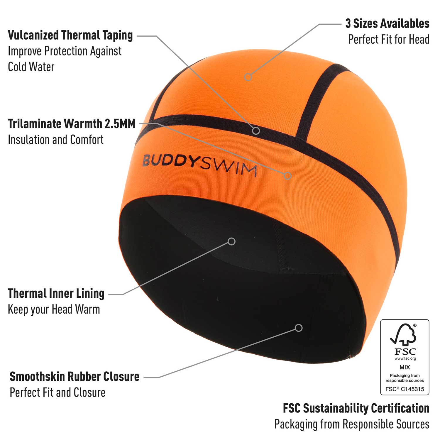 Strapless Buddyswim Trilaminate Warmth 2.5mm NEOPRENE STRAPLESS CAP, Orange - Image 2